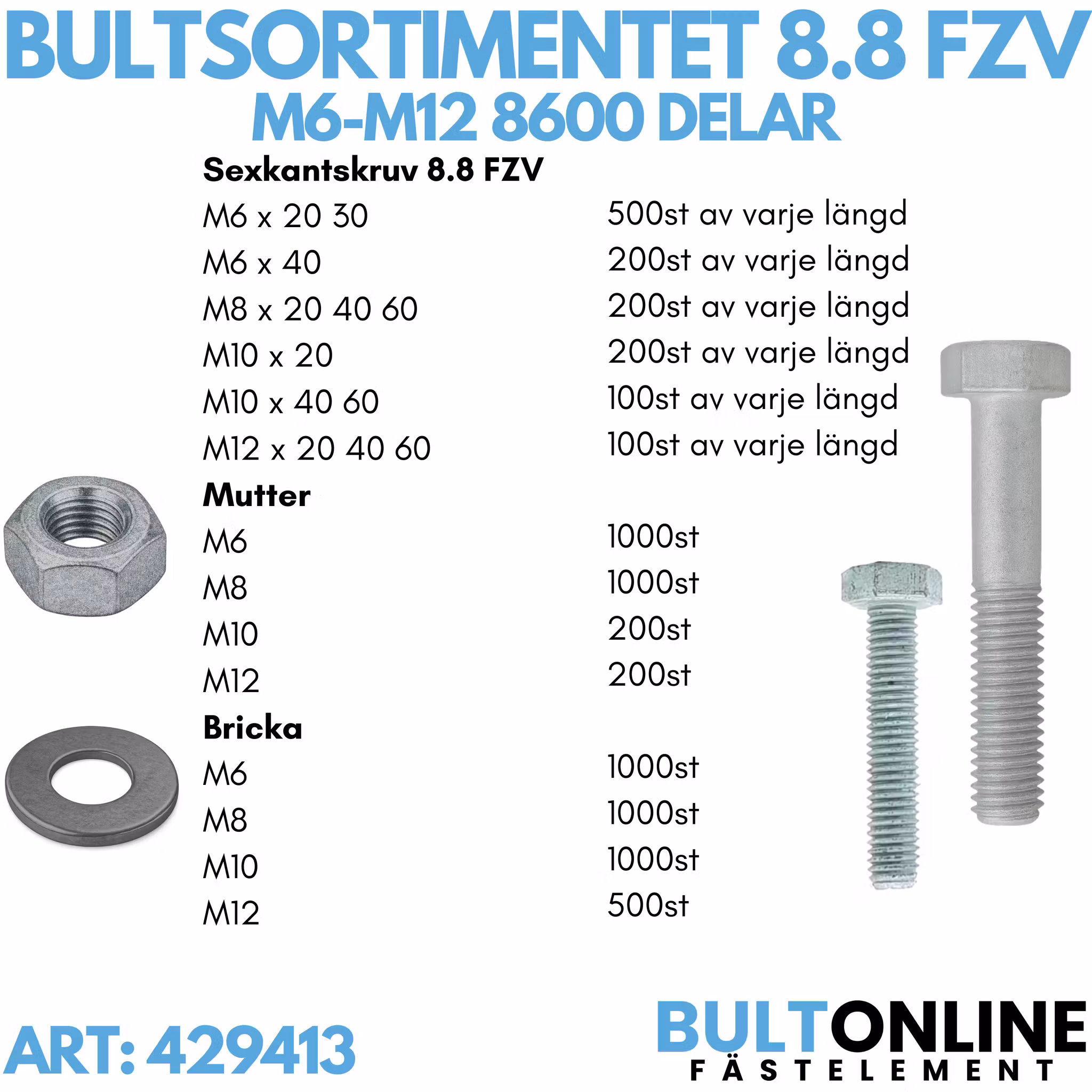 Bultsortimentet FZV 8.8 M6-M12 8600 delar
