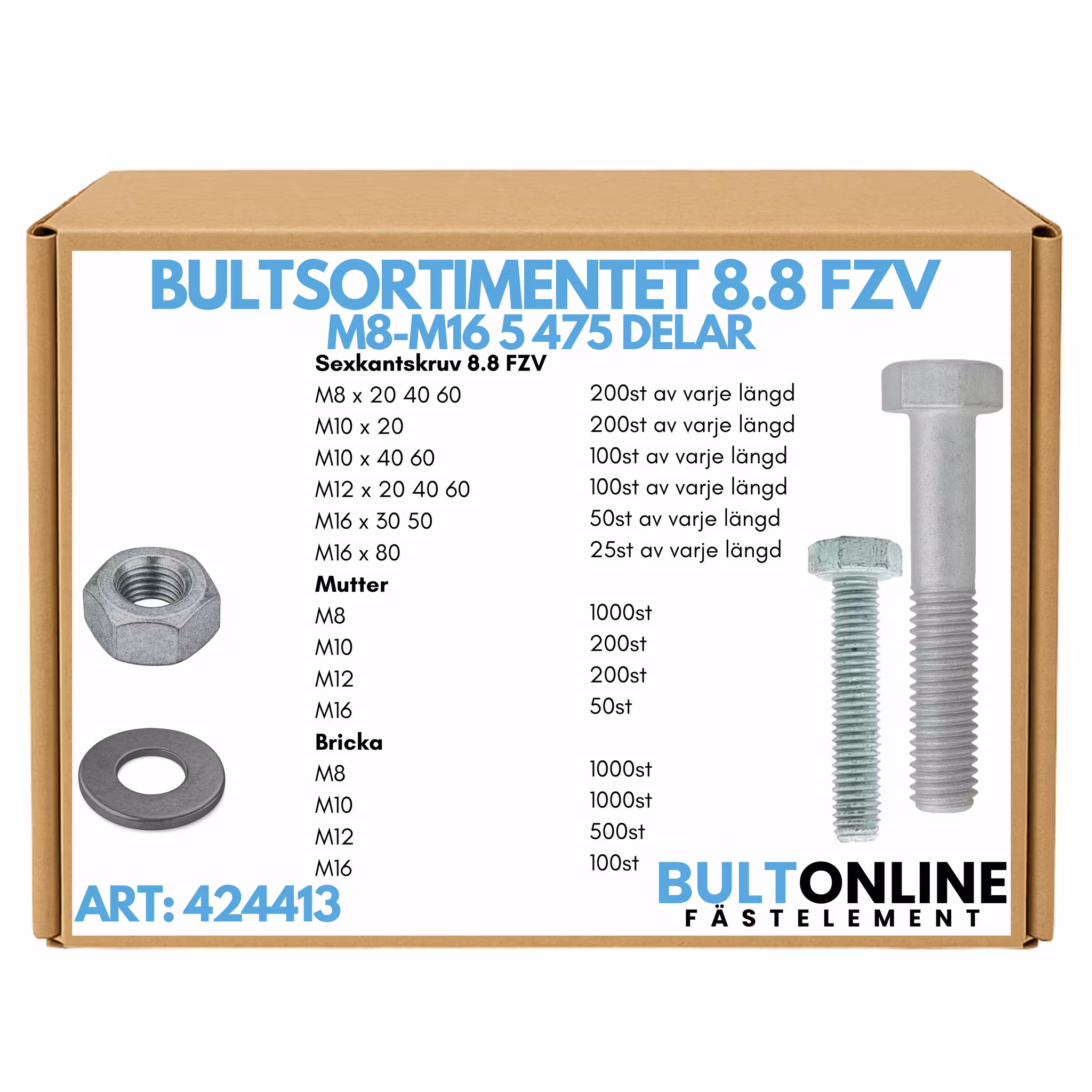 Bultsortimentet FZV 8.8 M8-M16 5475 delar