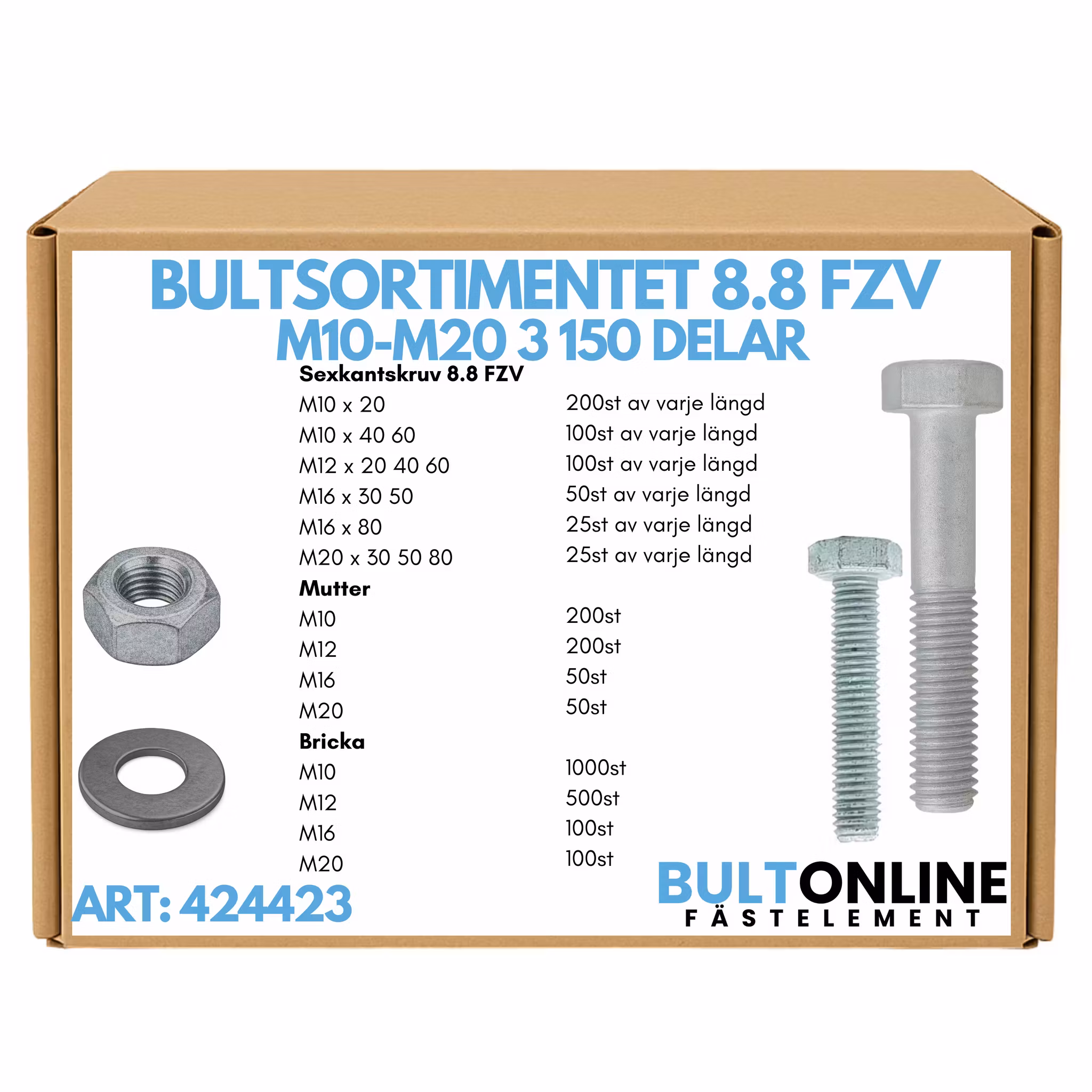 Bultsortimentet FZV 8.8 M10-M20 3150 delar