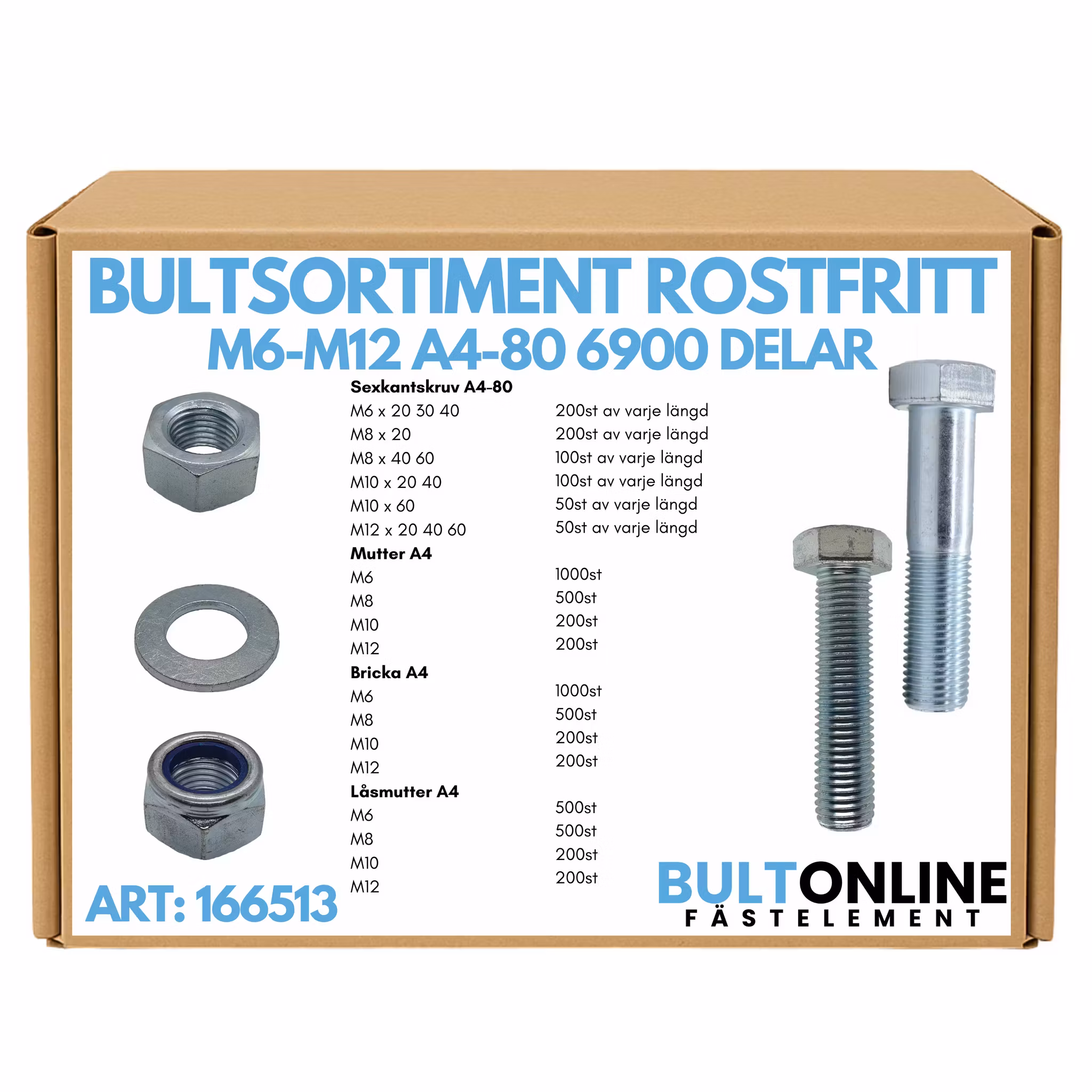 Bultsortiment rostfritt M6-M12 A4-80 6900 delar