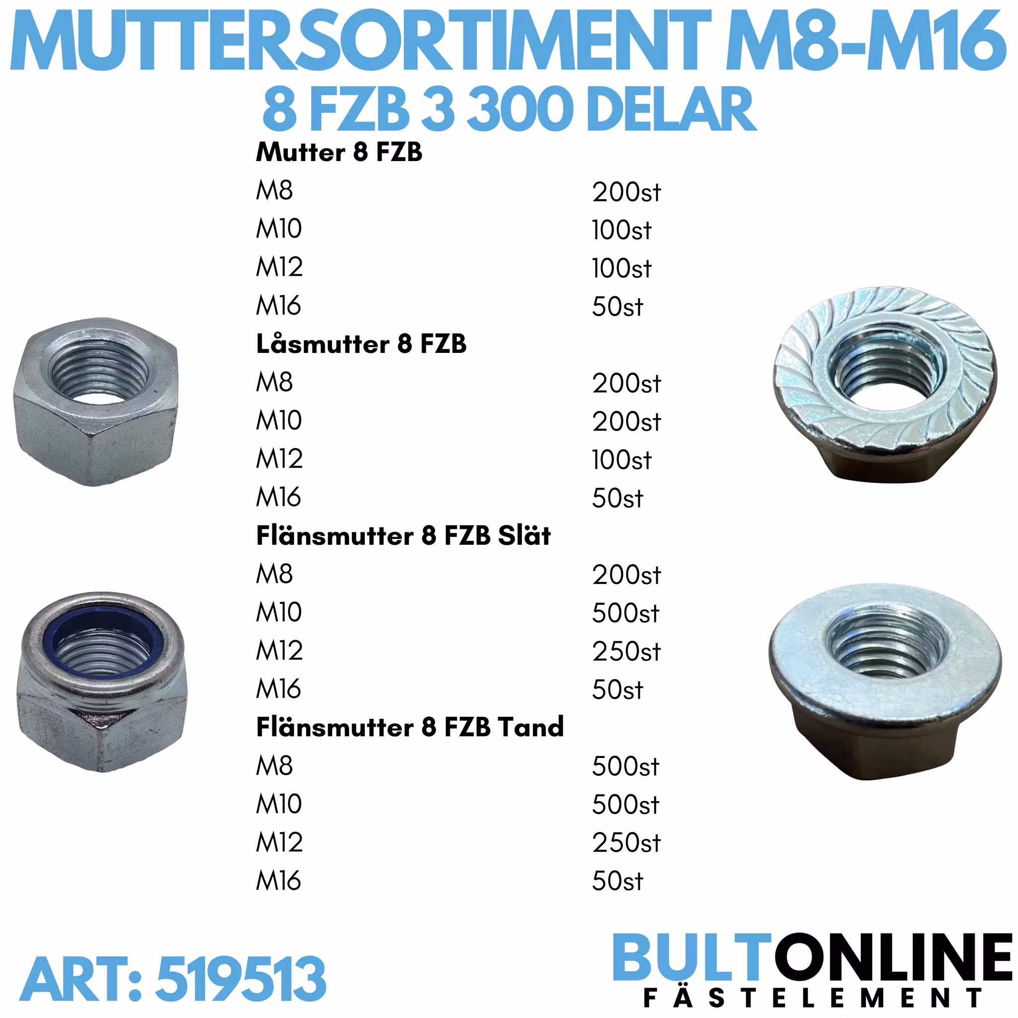 Muttersortiment M8-M16 8.8 FZB 3300 delar