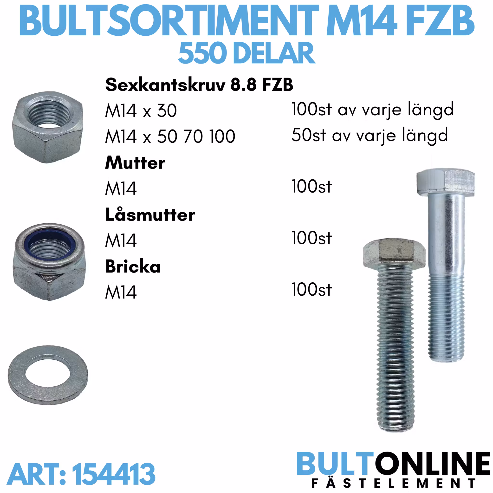 Bultsortiment M14 FZB 550 delar