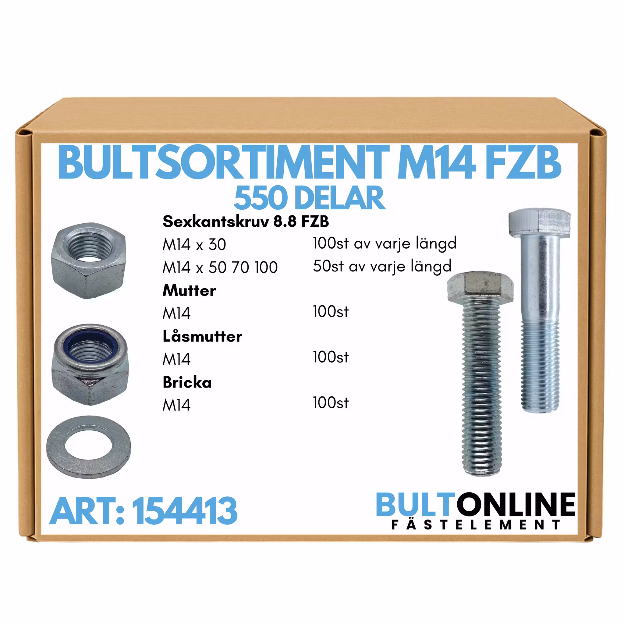 Bultsortiment M14 FZB 550 delar
