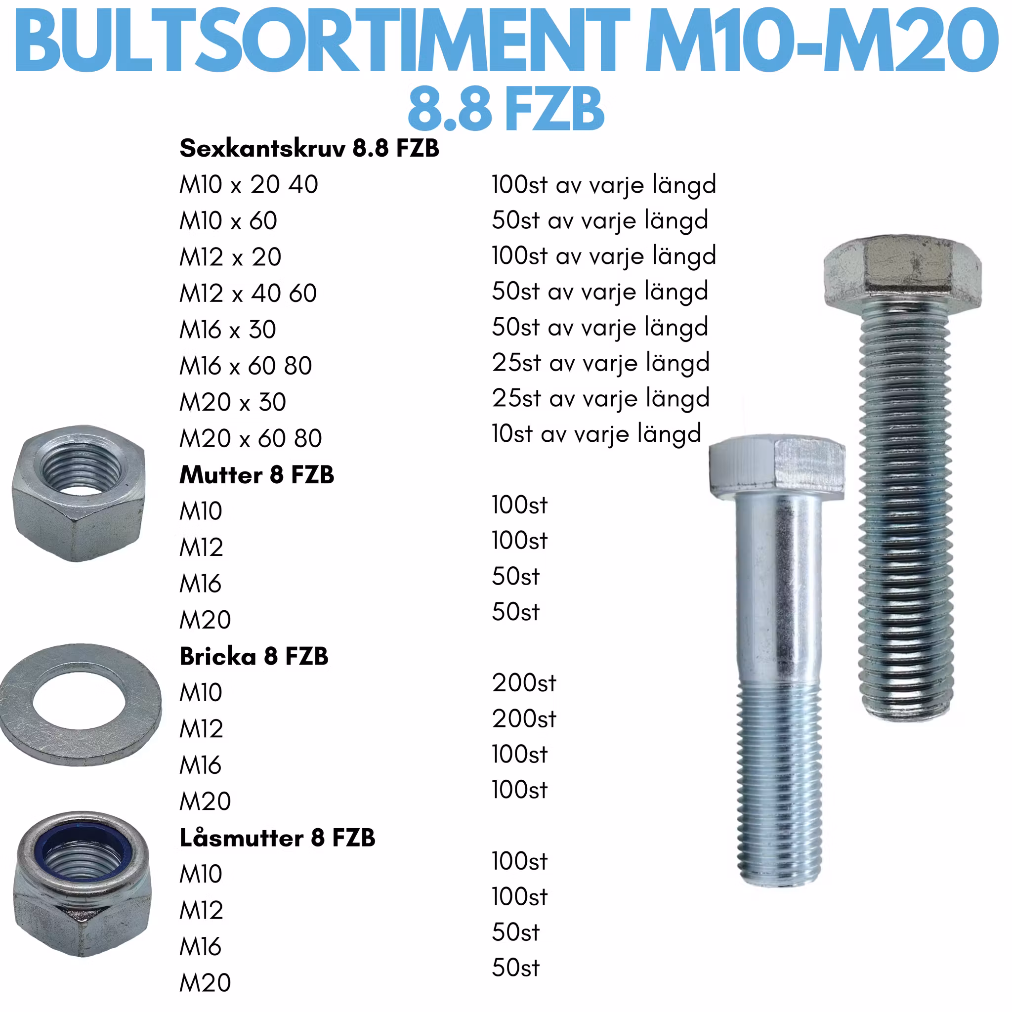 Bultsortiment M10-M20 8.8 FZB 70KG