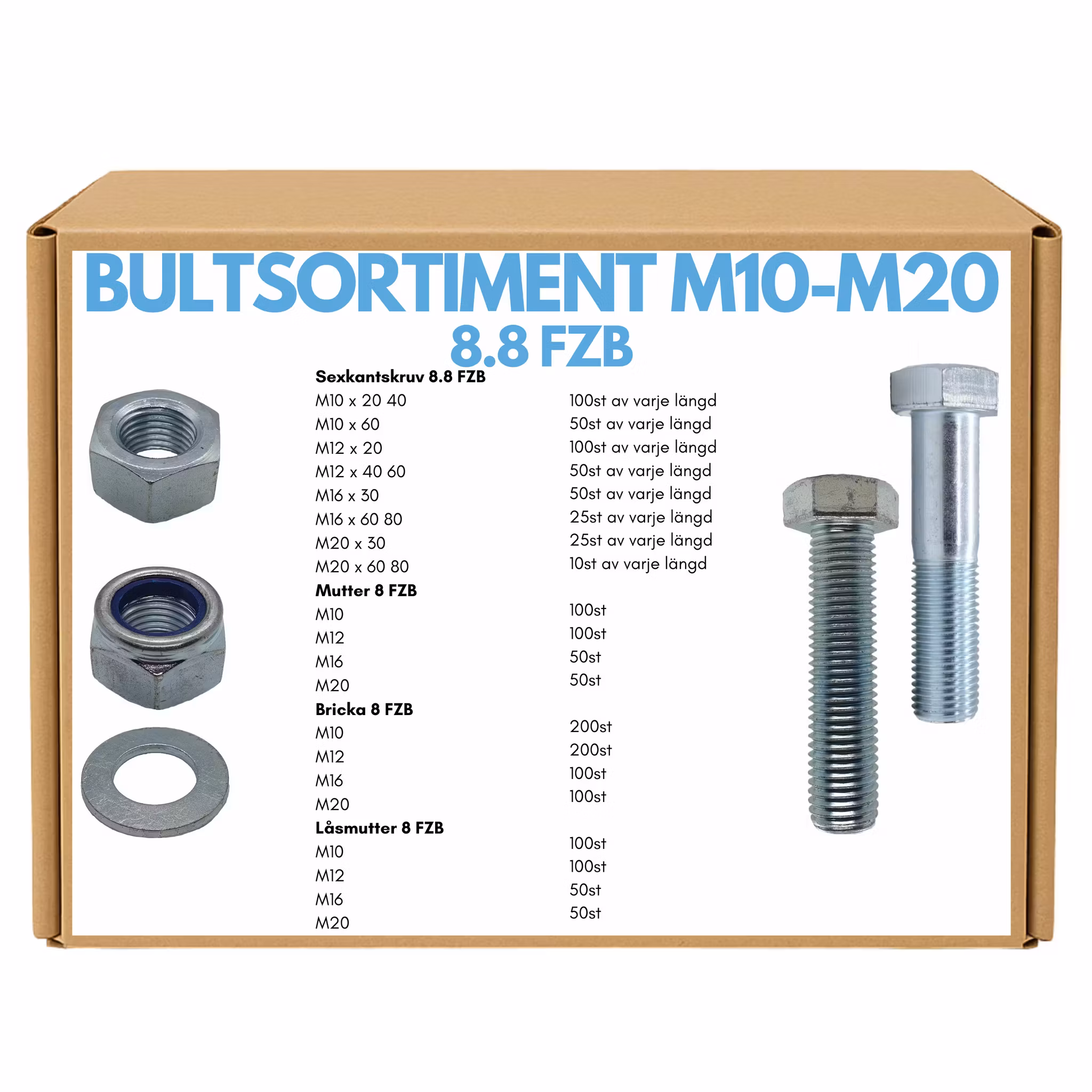 Bultsortiment M10-M20 8.8 FZB 70KG
