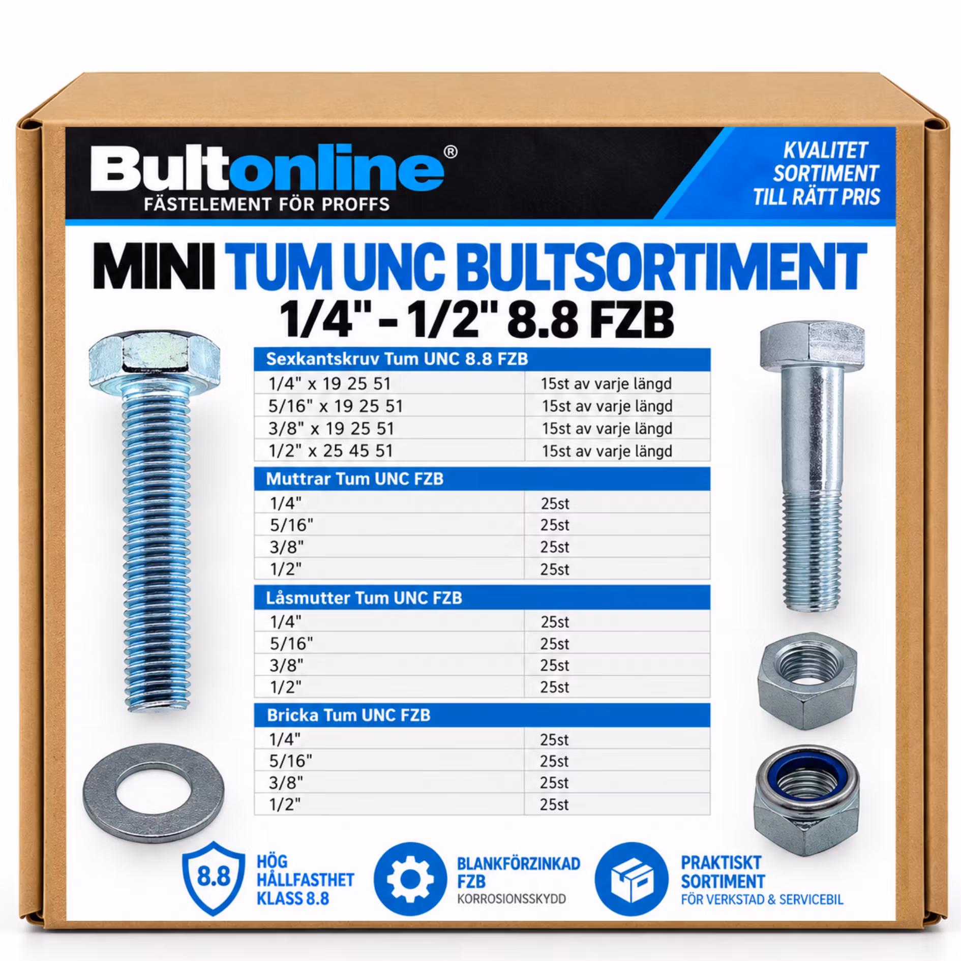 Mini tumsortiment UNC 1/4"-1/2" FZB