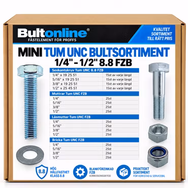 Mini tumsortiment UNC 1/4"-1/2" FZB