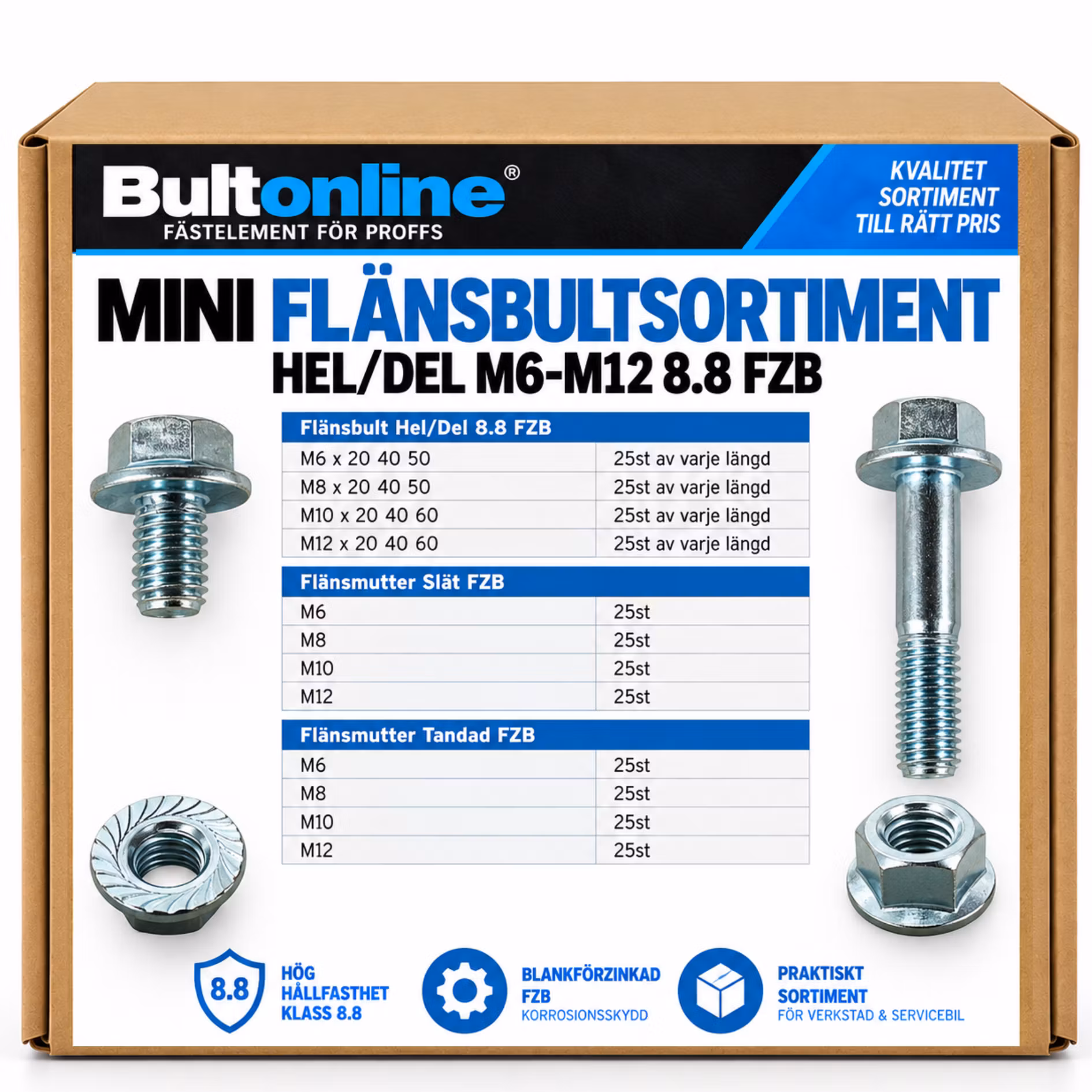 Mini Flänssortiment M6-M12 8.8 FZB