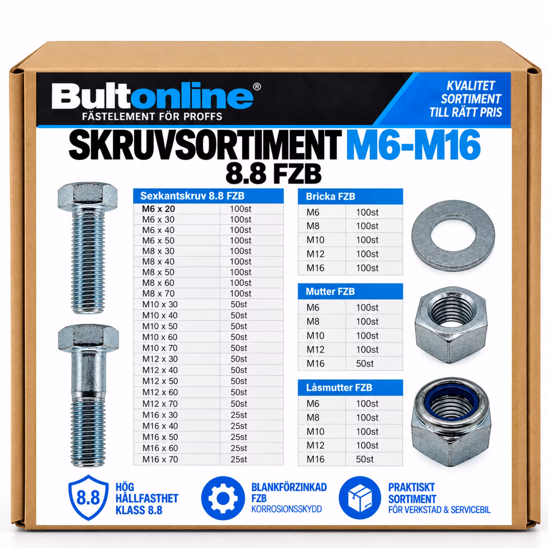 Bolt assortment Fully/Partially threaded M6-M16 8.8 FZB 60KG