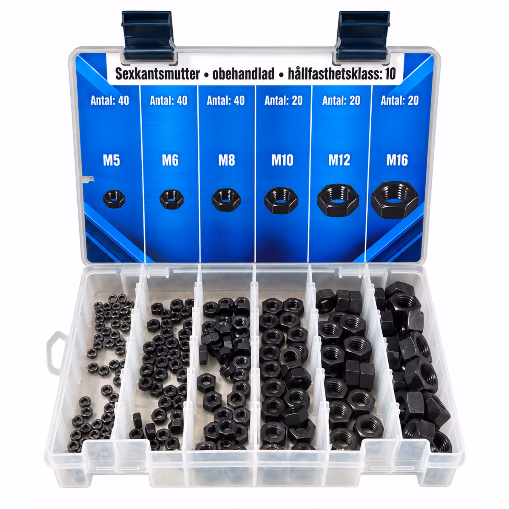 Sexkantsmutter M5–M16 Klass 10 OBEH 180 delar