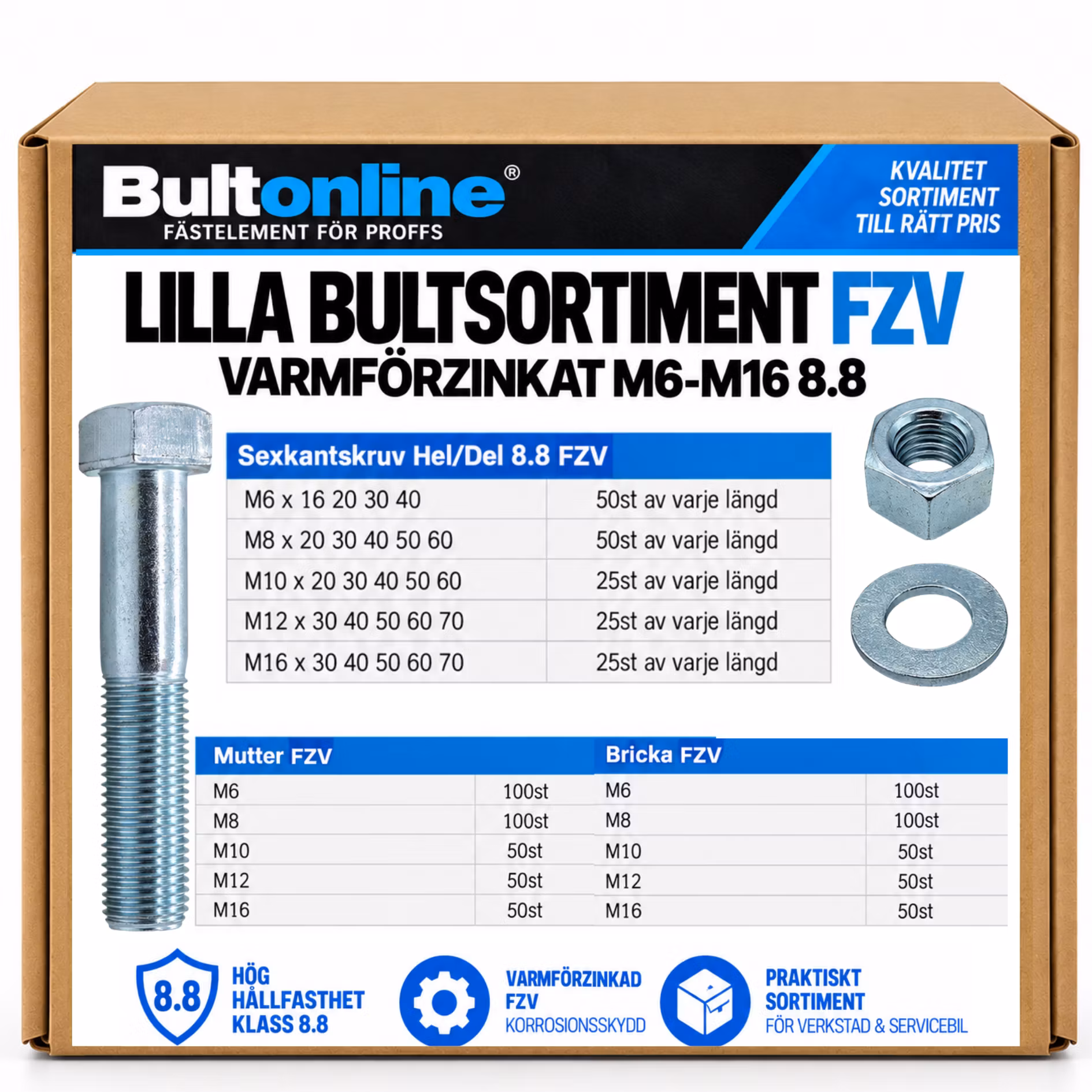 Small bolt assortment hot-dip galvanized M6-M16 8.8 FZV