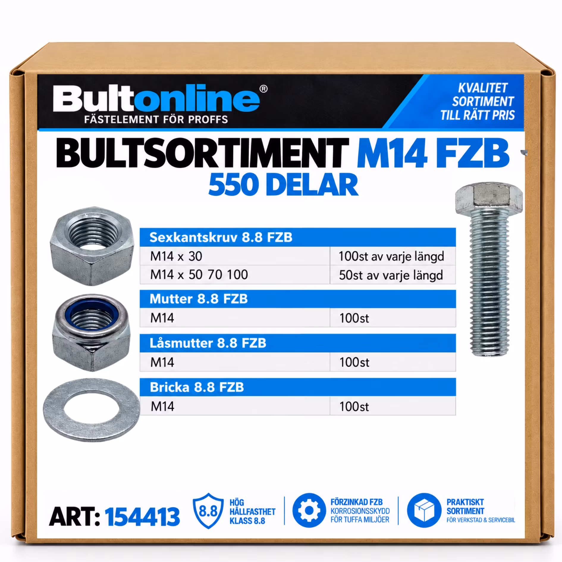 Bultsortiment M14 FZB 550 delar