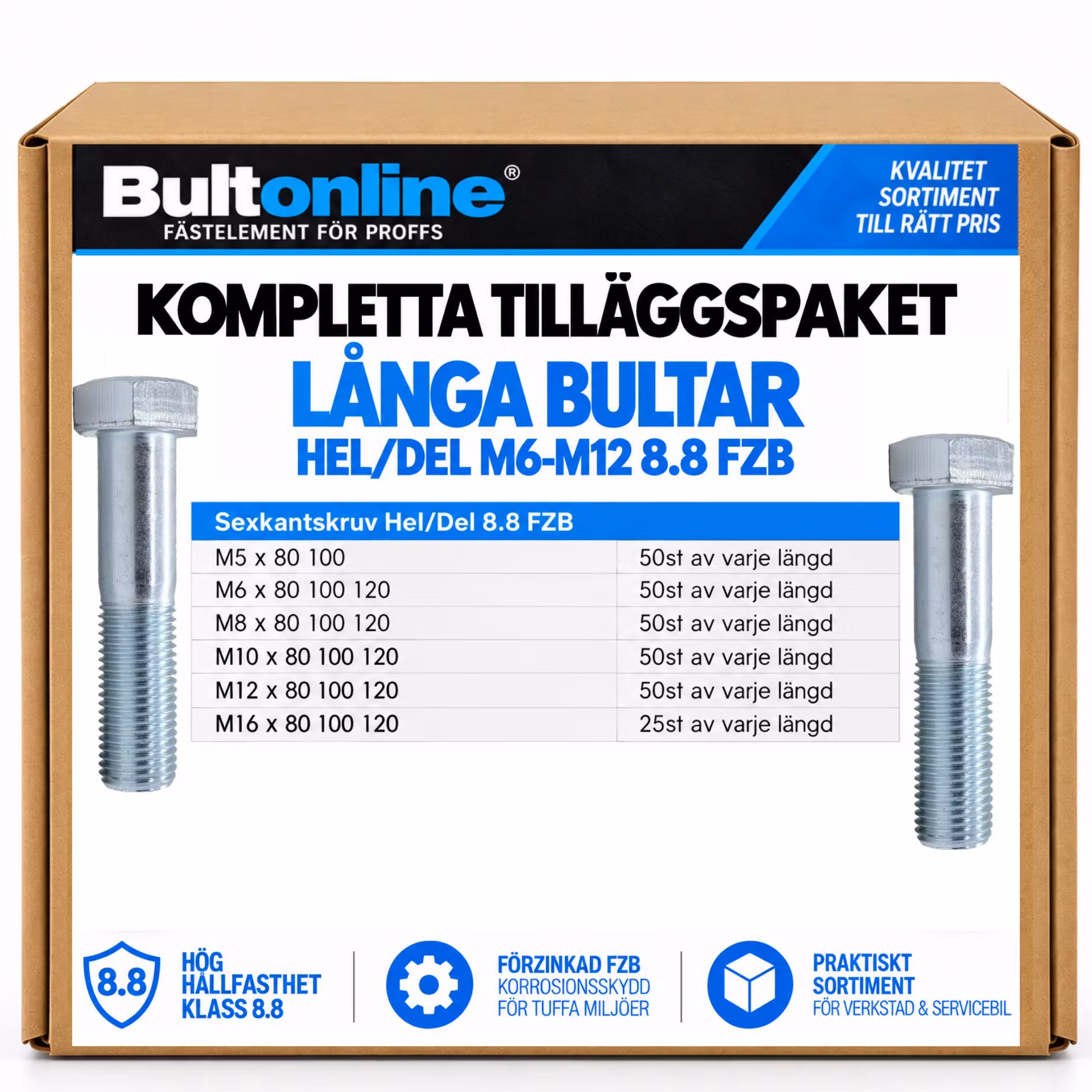 Kompletta Tilläggspaket Långa bultar M5-M16 FZB