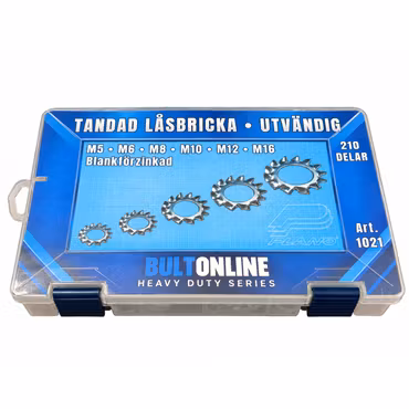 Sortiment Tandade låsbrickor utvändiga M5–M16 FZB 210 delar