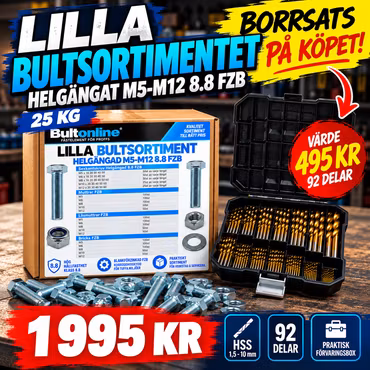 Lilla bultsortimentet Helgängat M5-M12 25KG + Borrsats 92 delar på köpet!