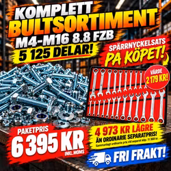 Komplett bultsortiment M4–M16 8.8 FZB 5 125 delar + Spärrnyckelsats 22 delar på köpet!