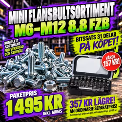 Mini Flänsbultsortiment M6–M12 8.8 FZB + Bitssats 31 delar på köpet!
