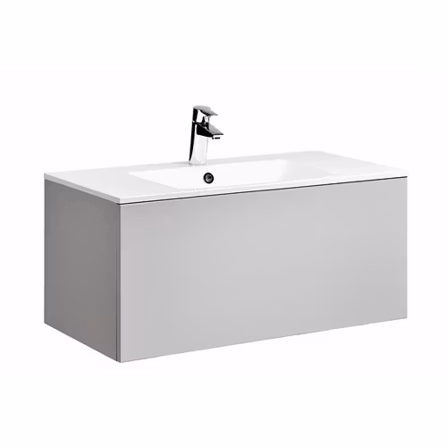 Tvättställsskåp Alterna Ella Kompakt 90 cm Ljusgrå Matt Med Tvättställ i Mineralkomposit