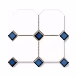 Klinker Ottagona Vit Matt 9,6x9,6 med Cobolt Blå Passbit