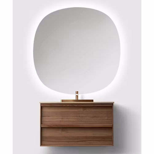 Haven H2 Walnut Wood 100 cm Möbelpaket med Spegel och Stenskiva & Handfat