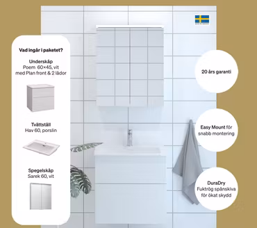 Möbelpaket Svedbergs Poem 60x45 2 lådor med Spegelskåp