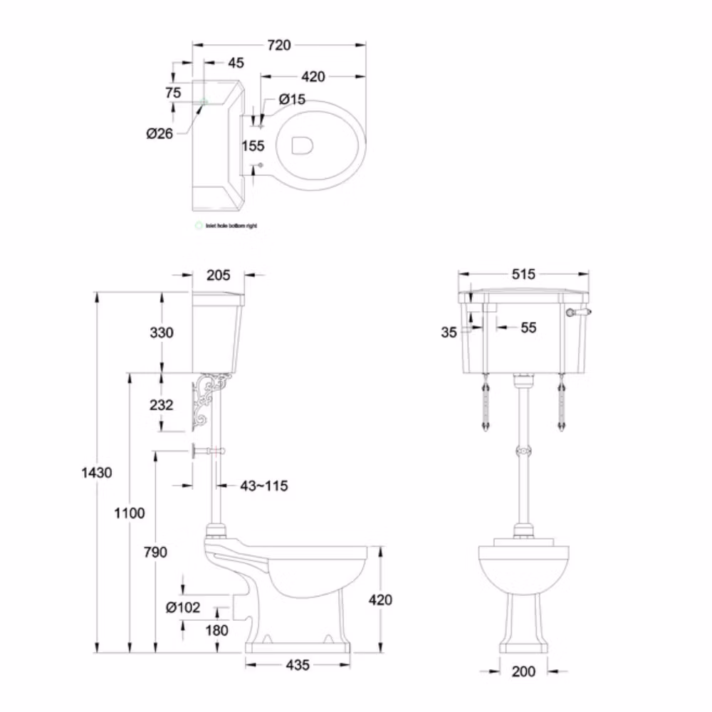 Toalett Burlington Mellanhög med Bred Cistern