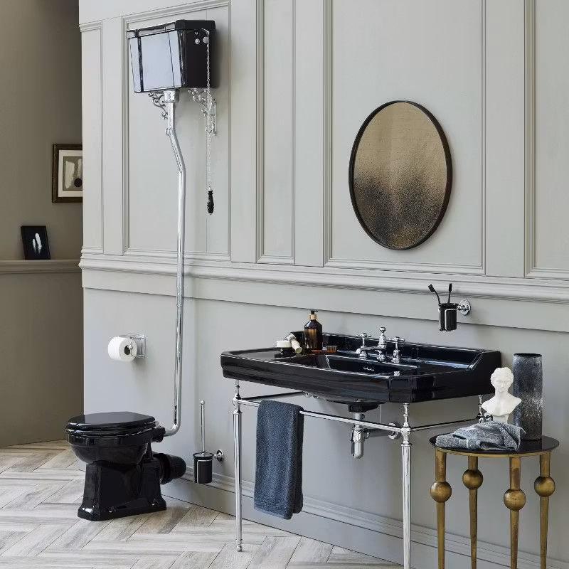 Toalett Högspolande Burlington Svart med Porslinscistern