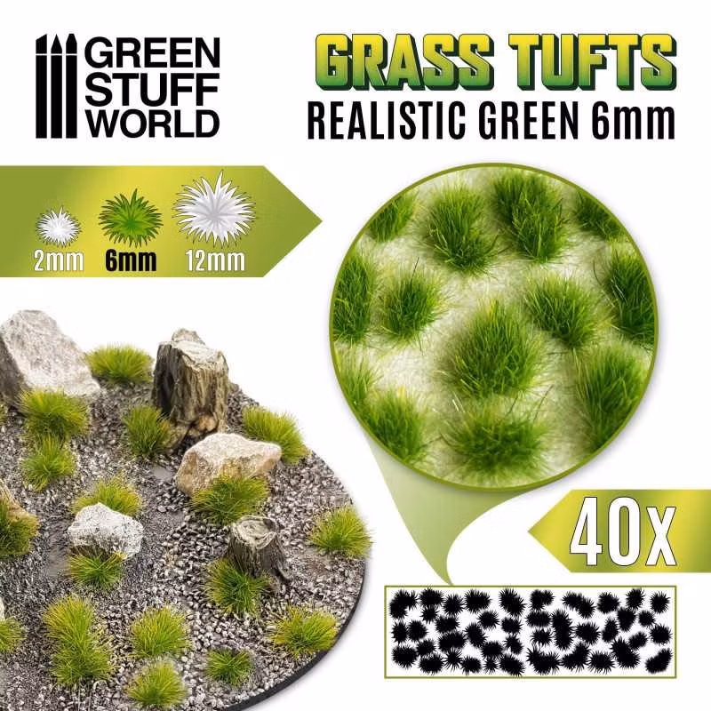 Grass TUFTS - 6mm Self-adhesive - REALISTIC GREEN