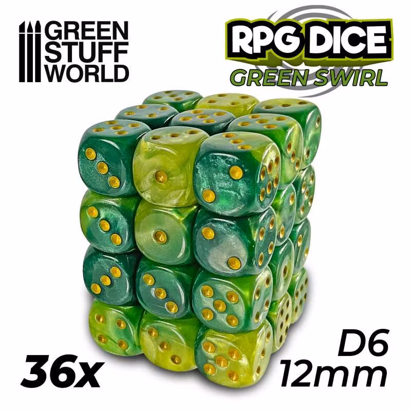 36x D6 12mm Dice - Green Swirl