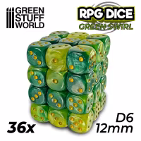 36x D6 12mm Dice - Green Swirl