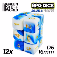 12x D6 16mm Dice - Blue White