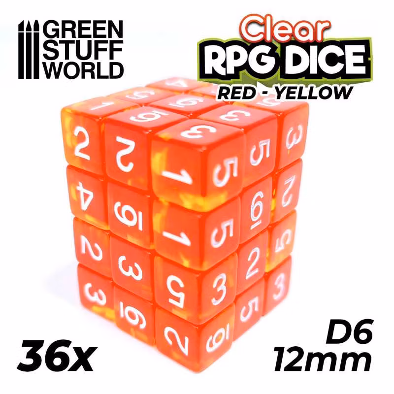 36x D6 12mm Dice - Clear Red/Yellow