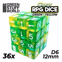 36x D6 12mm Dice - Clear Green/Yellow