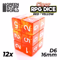 12x D6 16mm Dice - Clear Red/Yellow
