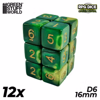 12x D6 16mm Dice - Green Swirl