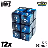 12x D6 16mm Dice - Blue Swirl