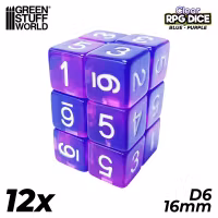 12x D6 16mm Dice - Clear Blue/Purple