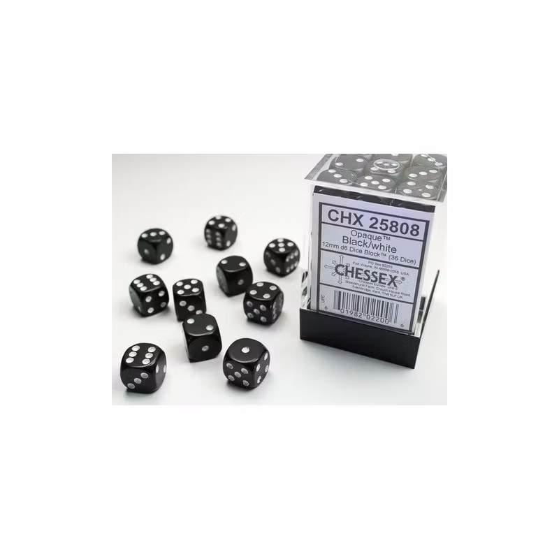 36 st D6 från Chessex - Black w/white