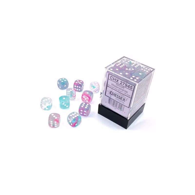 Chessex: Nebula Wisteria/white Luminary 12mm d6 Dice Block (36 dice)