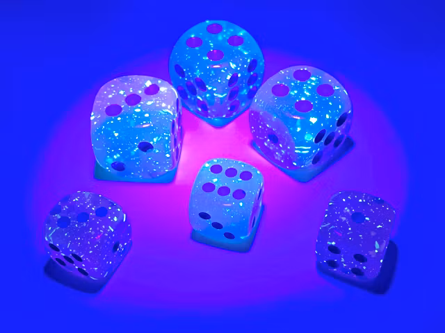 Chessex: Gemini Gel Green-Pink/blue Luminary 12mm d6 Dice Block (36 dice)