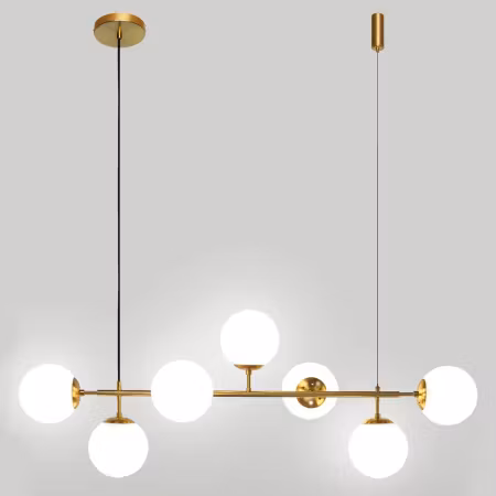 Design taklampa Hepta med guld och mjölkglas