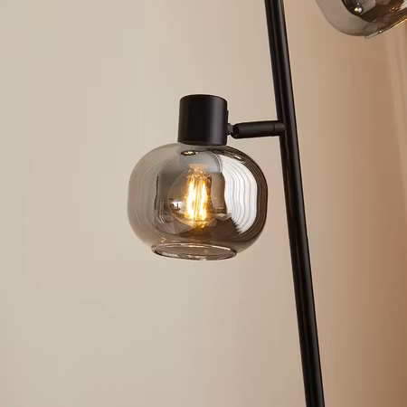 Svart golvlampa med rökgrått glas och spegeleffekt 4-ljus – Jesse