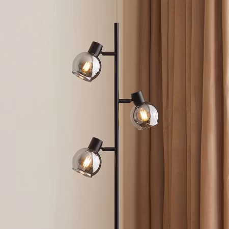 Modern matt svart golvlampa med rökgrått glas – 3-ljus Mesa