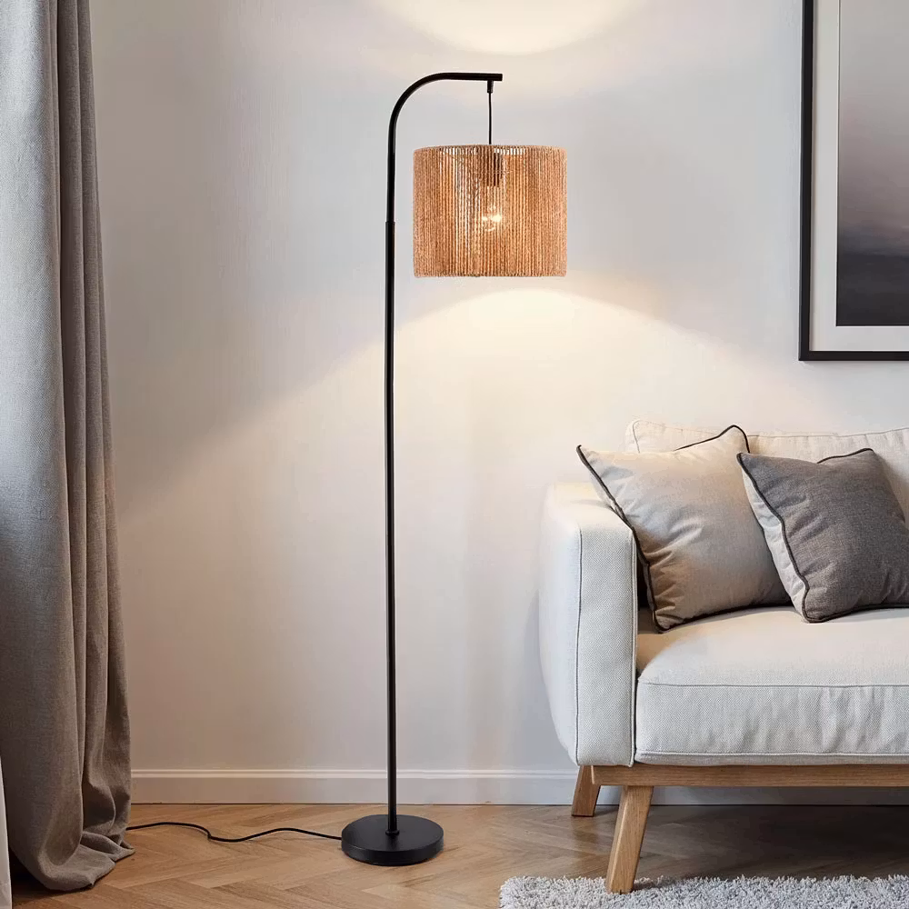 Golvlampa med båge och naturlig skärm – Reed