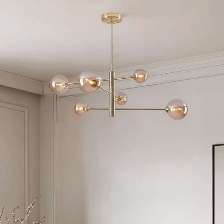 Design taklampa guld med amberglas 6-ljus – Sest