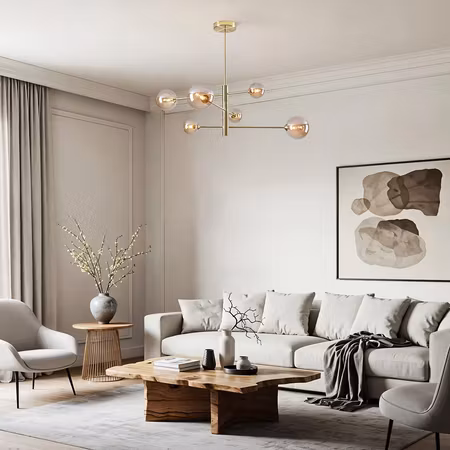 Design taklampa guld med amberglas 6-ljus – Sest