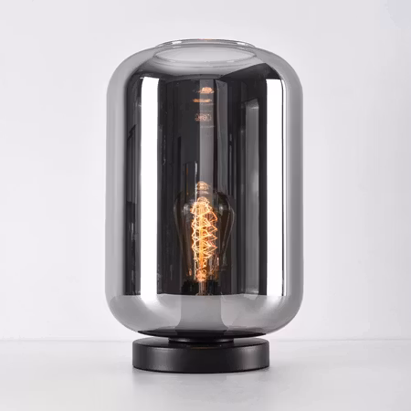 Modern bordslampa i glas svart med rökglas – Solo