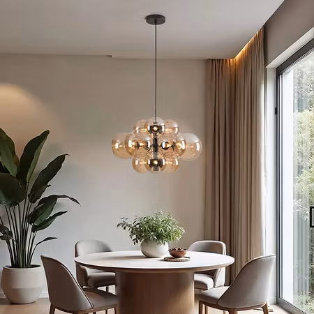 Taklampa 12-ljus svart med amberglas – Decadi