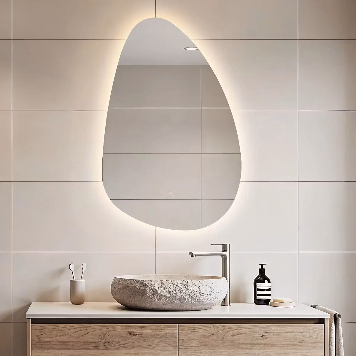 Badrumsspegel Glimmer 60 x 90 cm – touch dimbar, färginställningsbar med värme