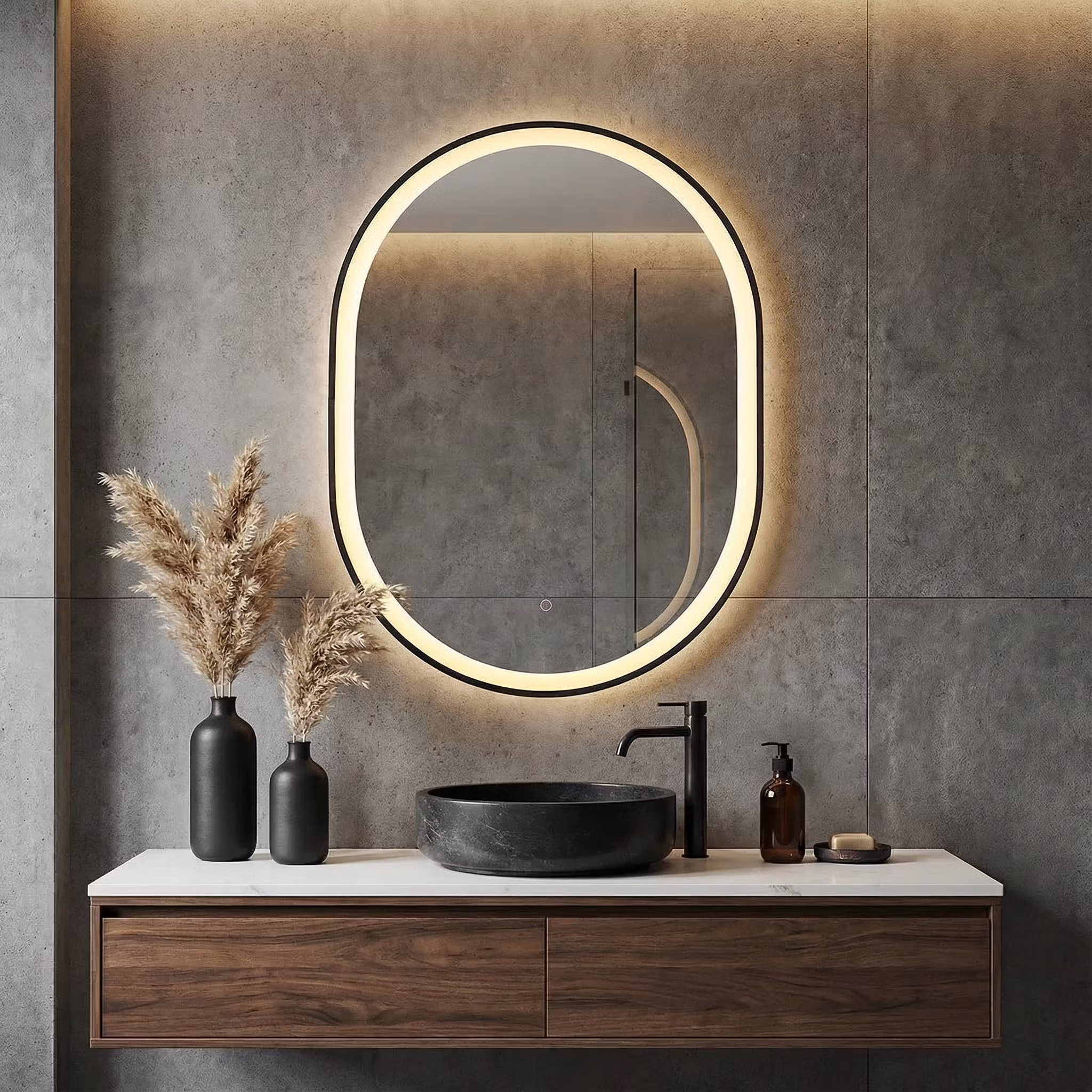 Badrumsspegel Flare 60 x 80 cm – touch-dimbar, färginställbar, med värme